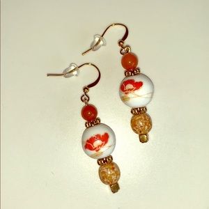 3/$20 Orange flower glass beaded earrings (a1003)